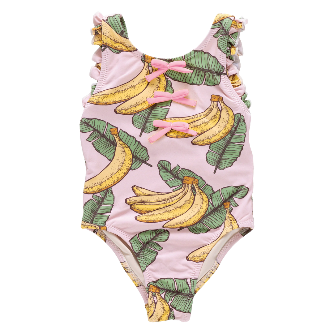 Girls Sylvie Bow Suit - Pink Banana Leaves