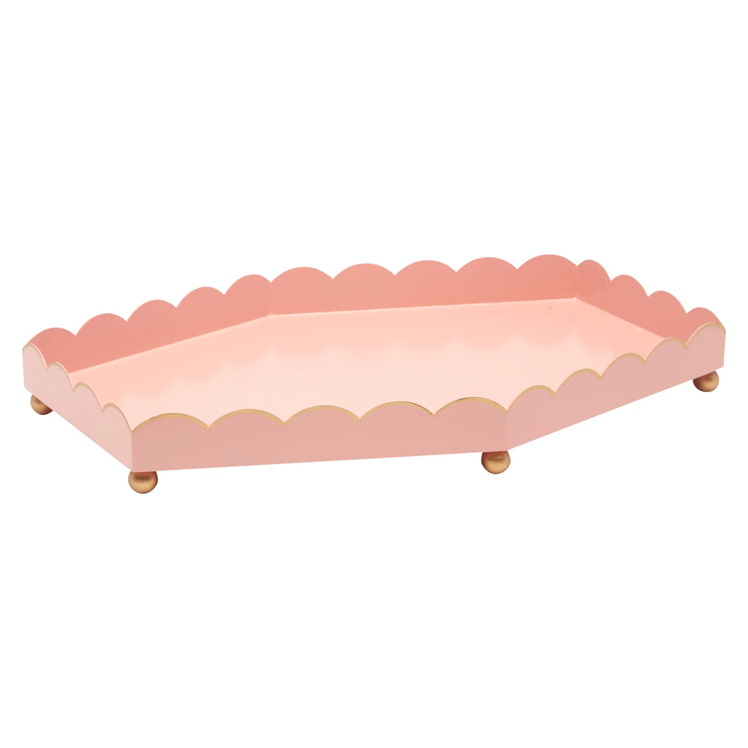 Large Six Sided Eloise Blush and Gold Scalloped Metal Tray