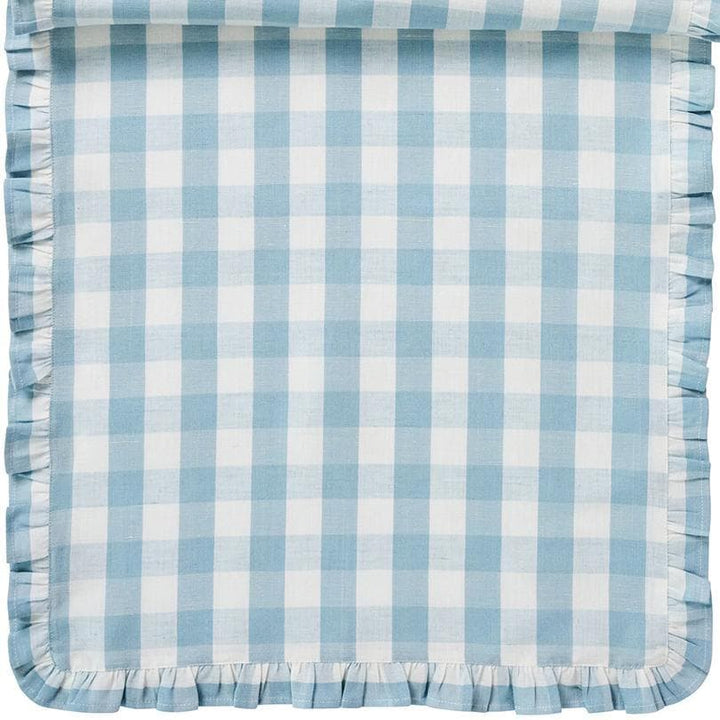 Gingham Ruffle 18" x 90" Table Runner - Ocean