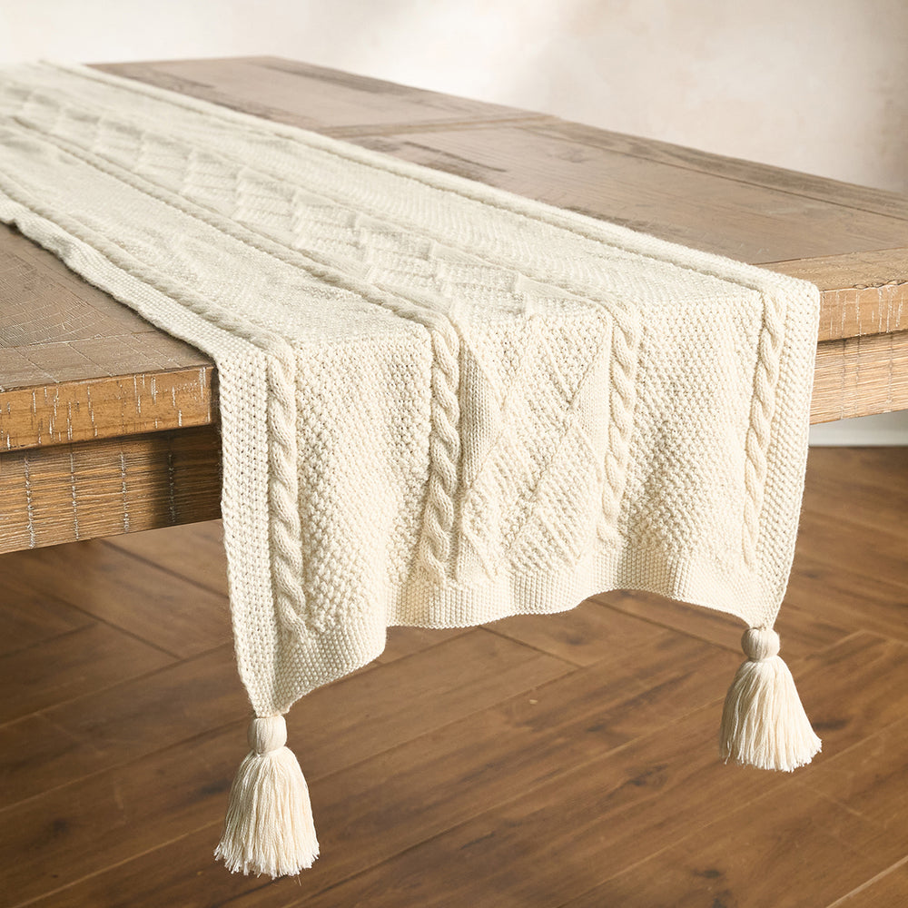 Berry & Thread Cable Knit 18" x 108" Table Runner - Ivory