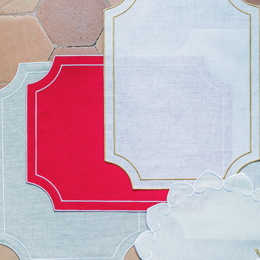 Tessuti Red Rectangular Placemats w/ White Stitching - Set of 4