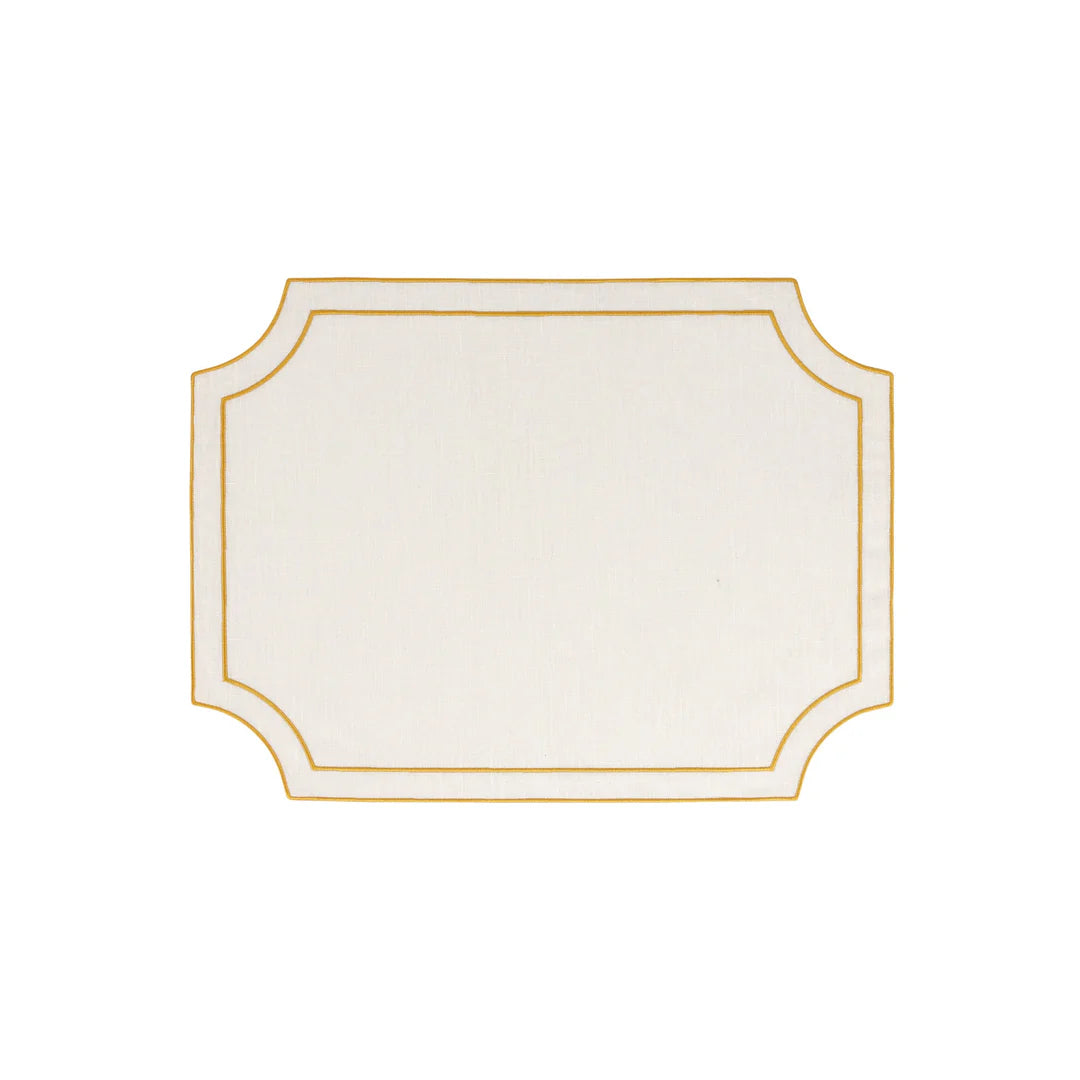 Tessuti White Rectangular Placemats w/ Gold Stitching - Set of 4