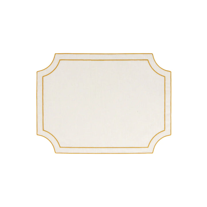 Tessuti White Rectangular Placemats w/ Gold Stitching - Set of 4