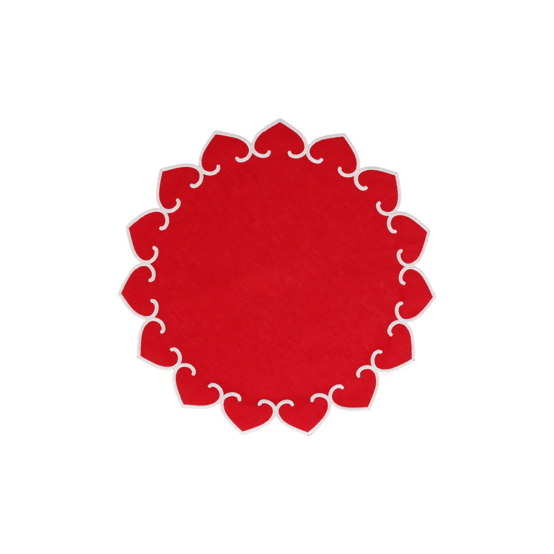 Tessuti Red Round Placemats w/ White Stitching - Set of 4