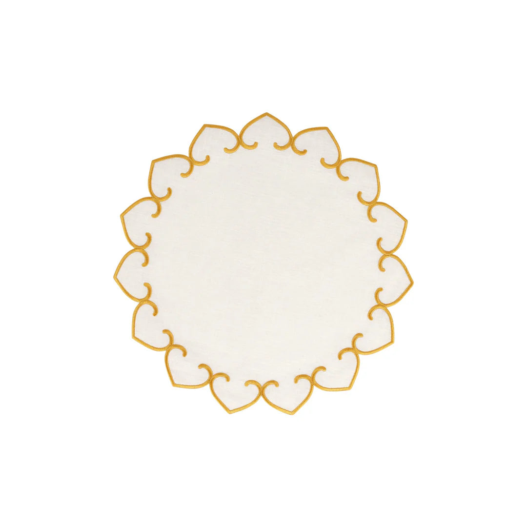 Tessuti White Round Placemats w/ Gold Stitching - Set of 4