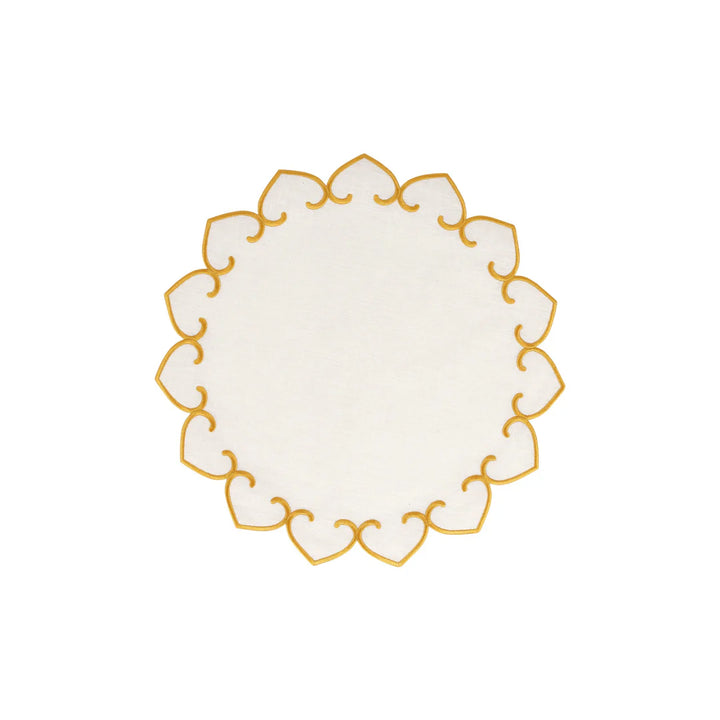 Tessuti White Round Placemats w/ Gold Stitching - Set of 4