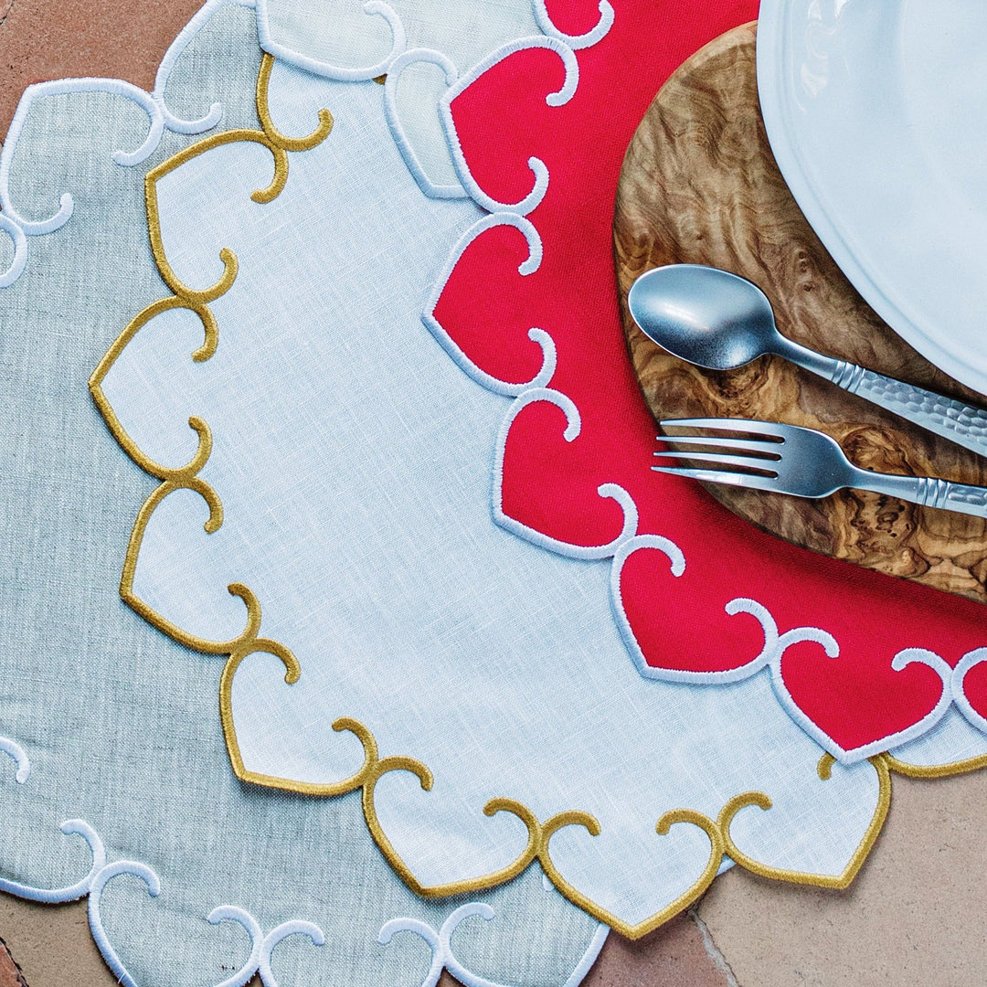 Tessuti White Round Placemats w/ Gold Stitching - Set of 4