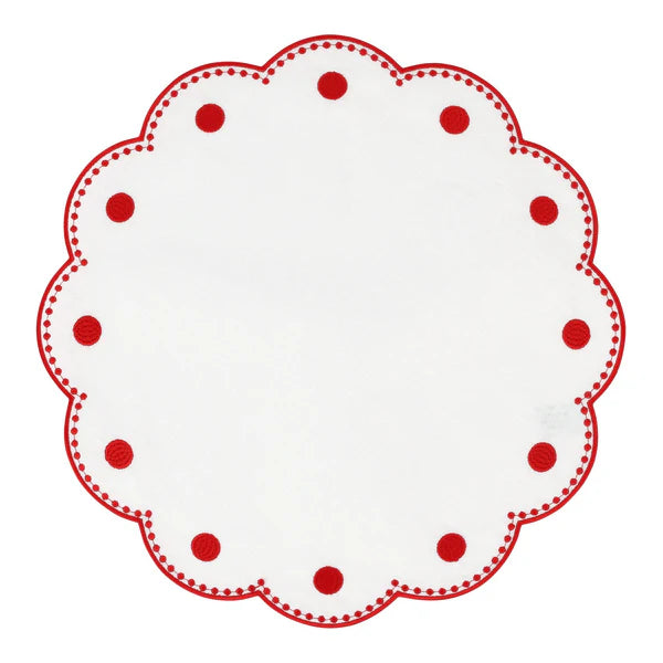 Tessuti White Round Placemats with Red Dots - Set of 4