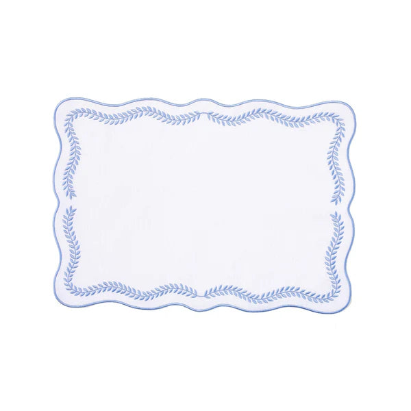 Tessuti White Rectangular Placemats with Cornflower Blue Ivy - Set/4