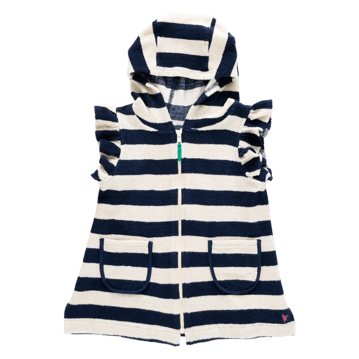 Girls Terry Coverup - Wide Blue Stripe