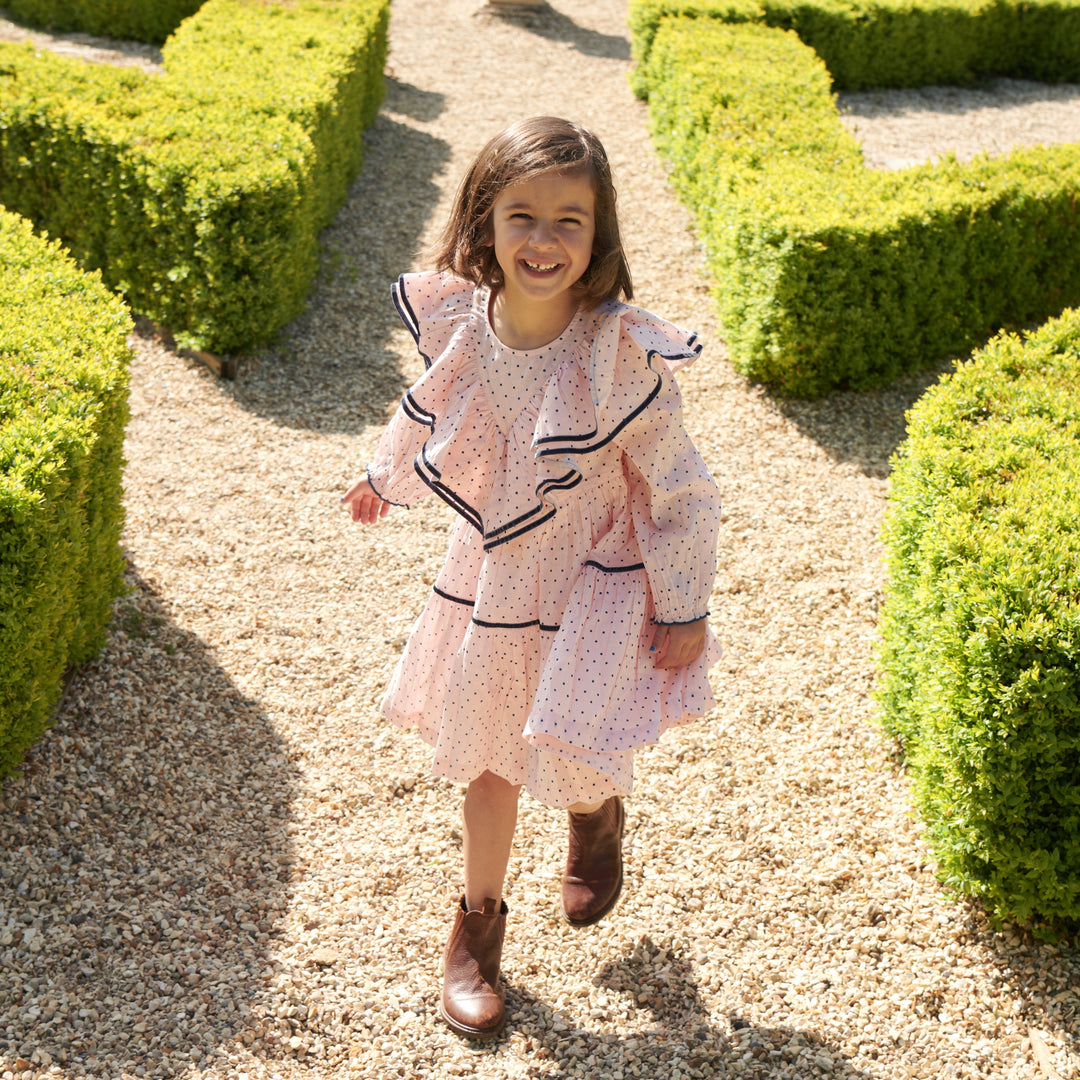 Girls Raphaela Dress - Strawberry Cream Polka Dot