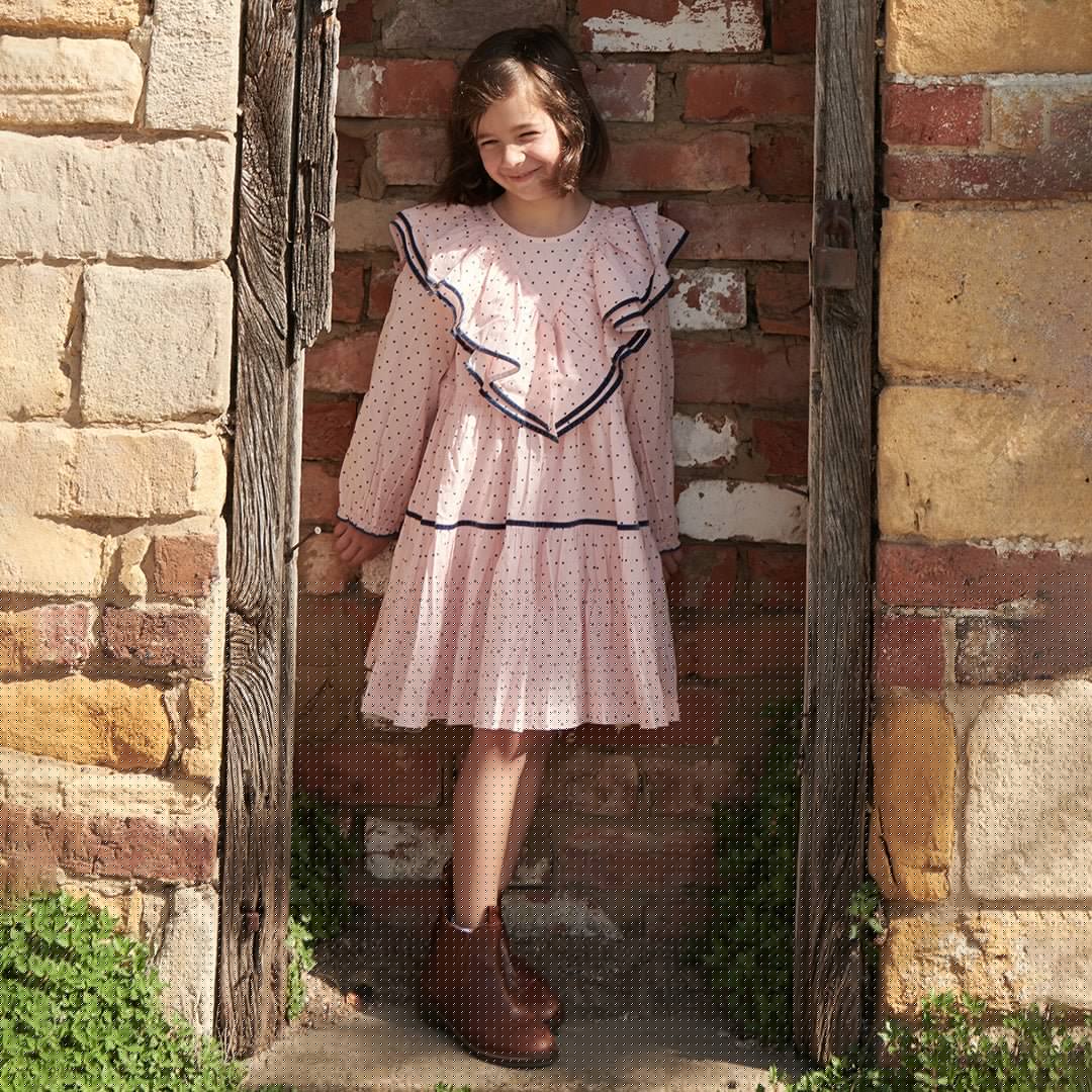 Girls Raphaela Dress - Strawberry Cream Polka Dot