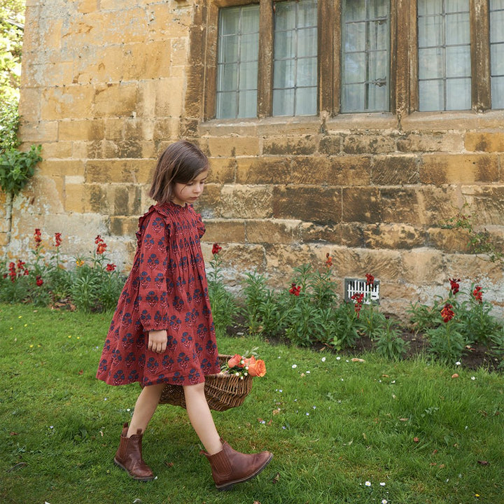 Girls Jaipur Dress - Red Autumn Strawflower