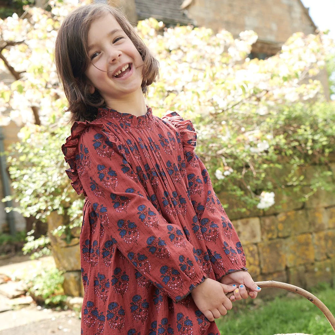 Girls Jaipur Dress - Red Autumn Strawflower