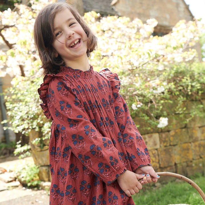 Girls Jaipur Dress - Red Autumn Strawflower