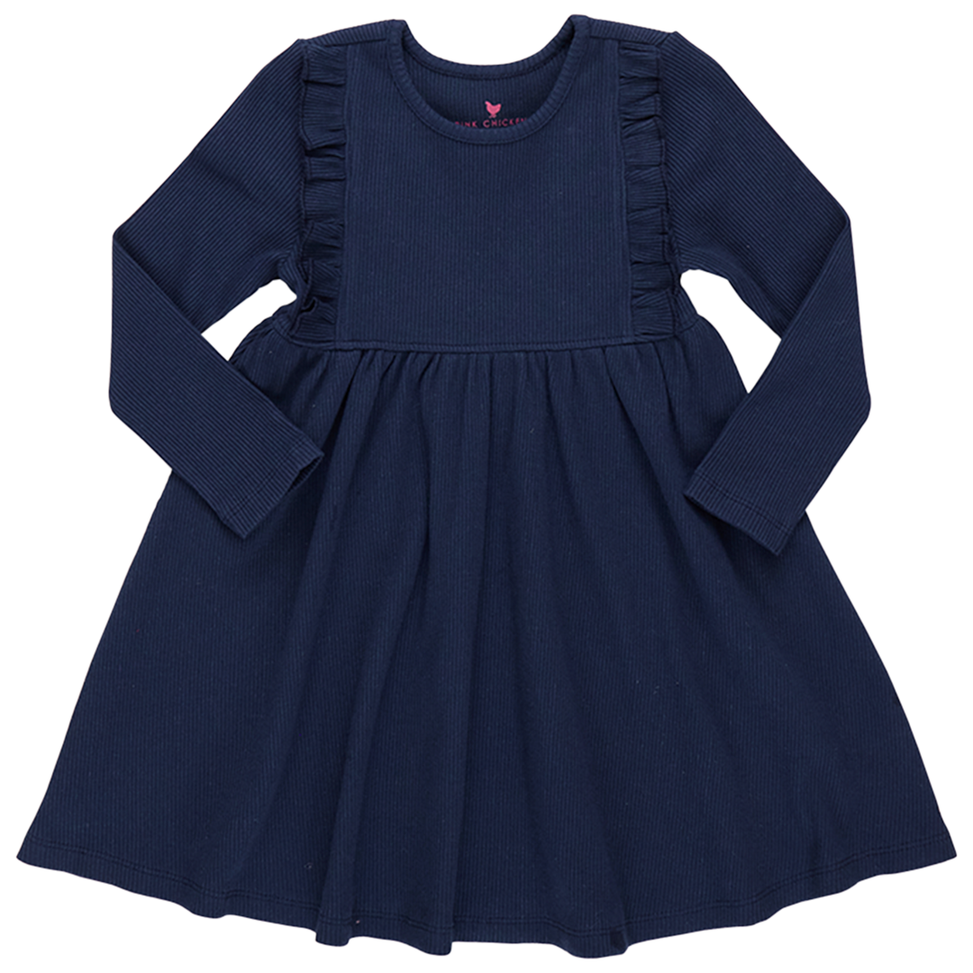Girls Organic Kylie Rib Dress - Navy