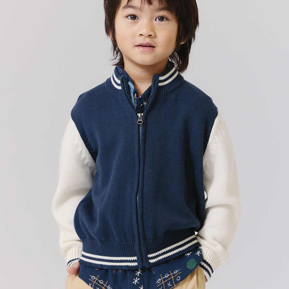 Boys Varsity Zip Sweater - Navy