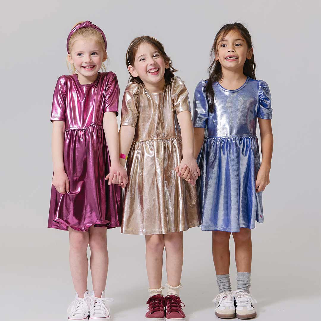 Girls Lame Laurie Dress - Champagne Textured
