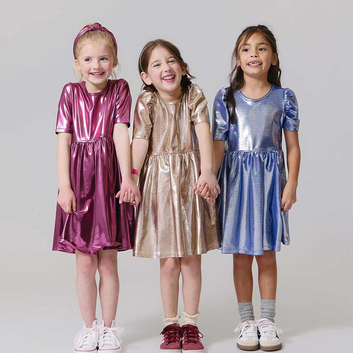 Girls Lame Laurie Dress - Champagne Textured