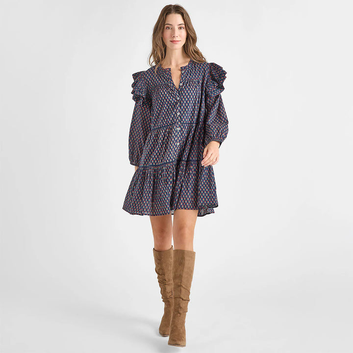 Womens Kalani Double Ruffle Dress - Navy Carnation