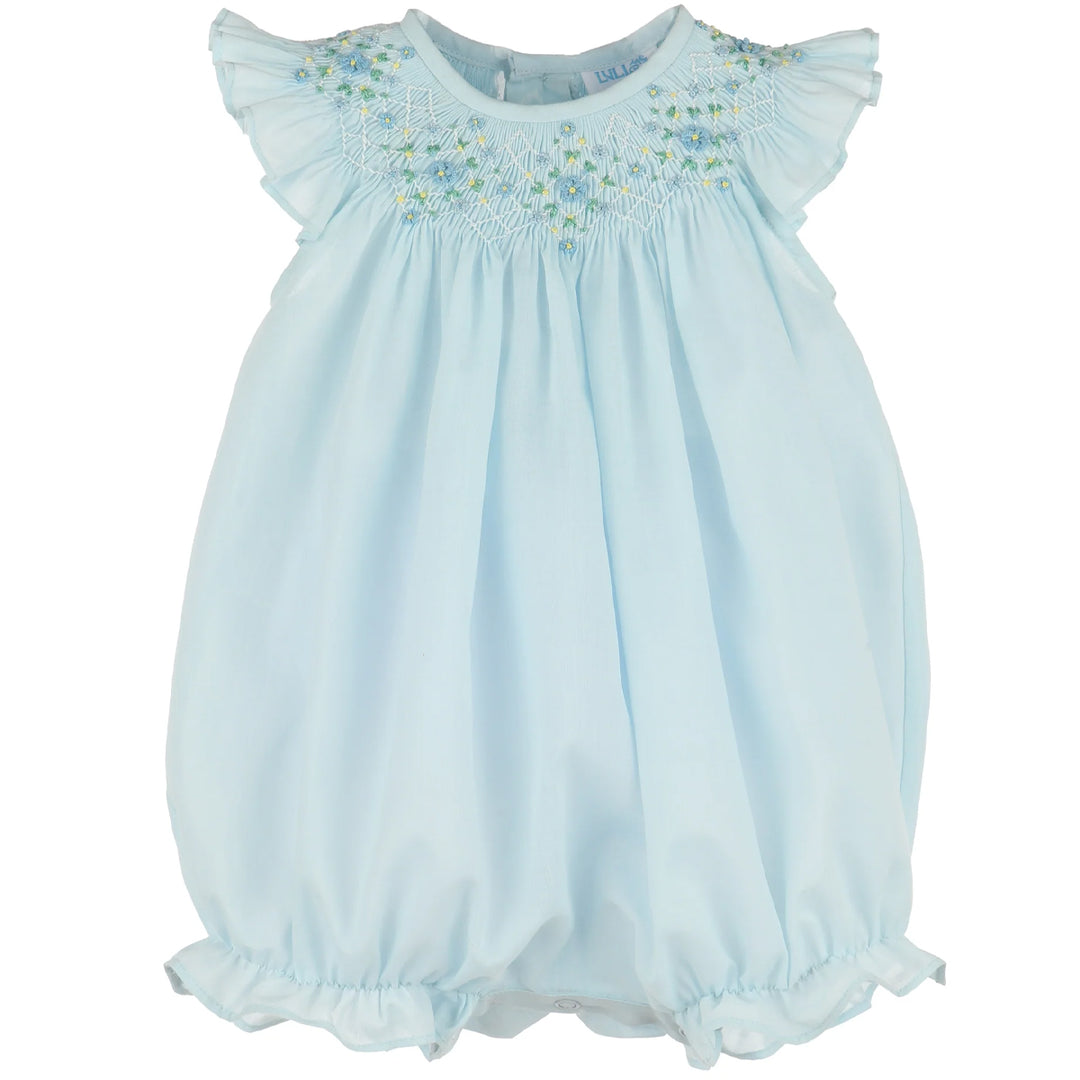 Blue Floral Diamond Smocked Bubble