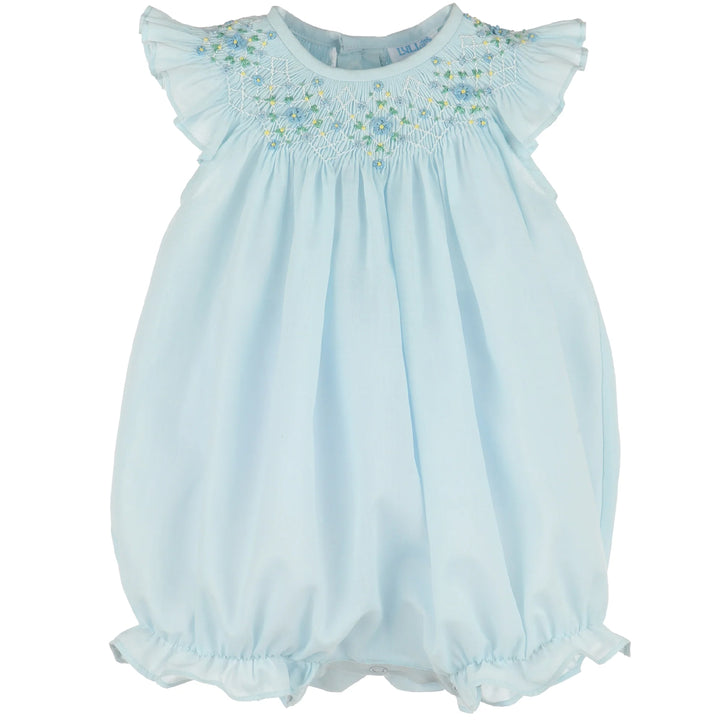 Blue Floral Diamond Smocked Bubble