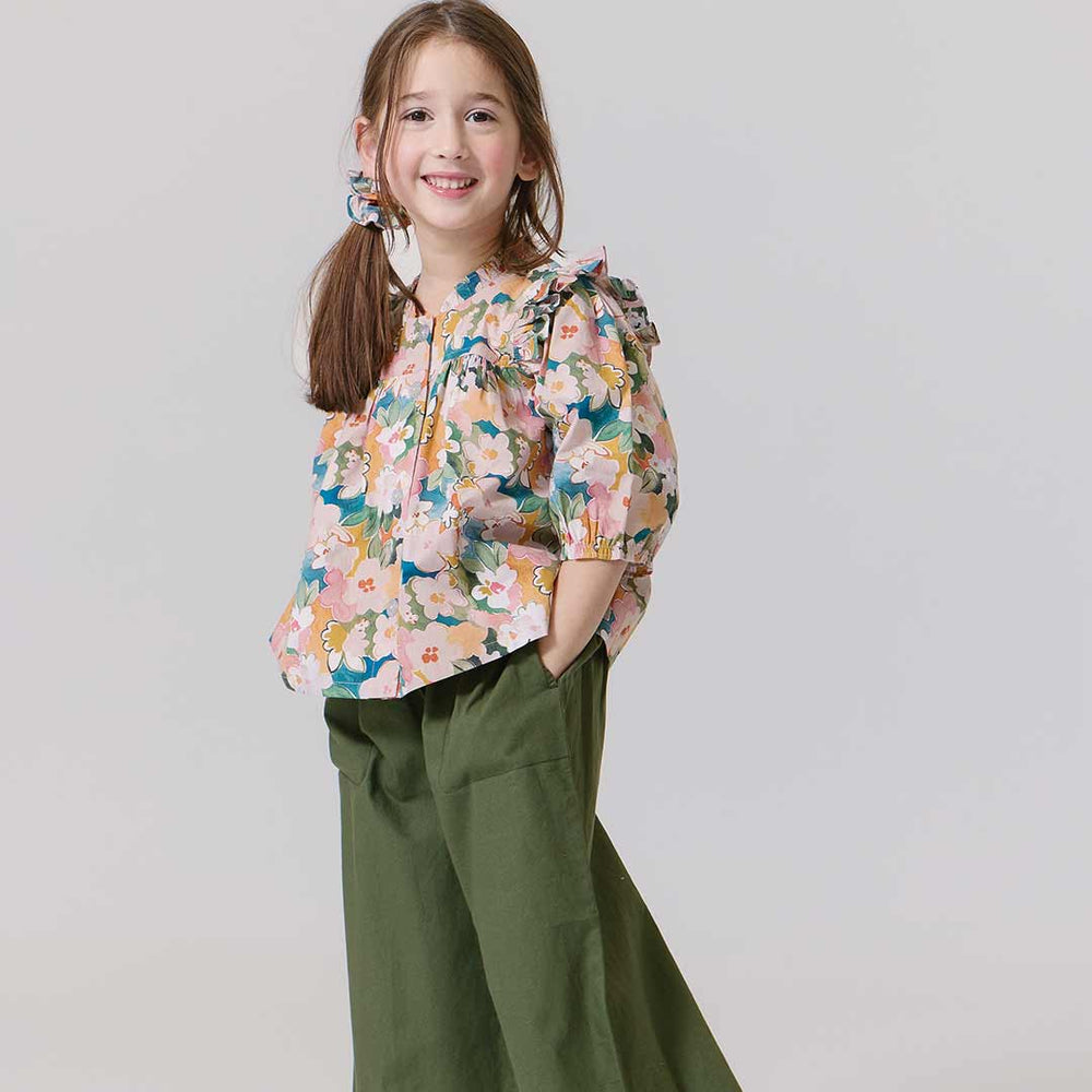 Girls Kalani Button Up Top - Watercolor Floral