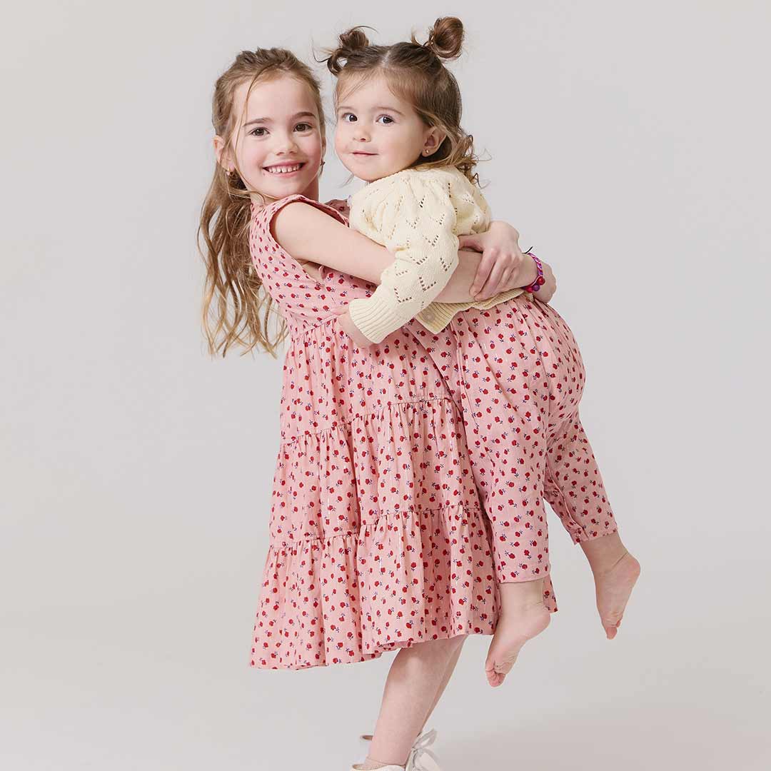 Girls Peachy Dress - Pink Tiny Roses