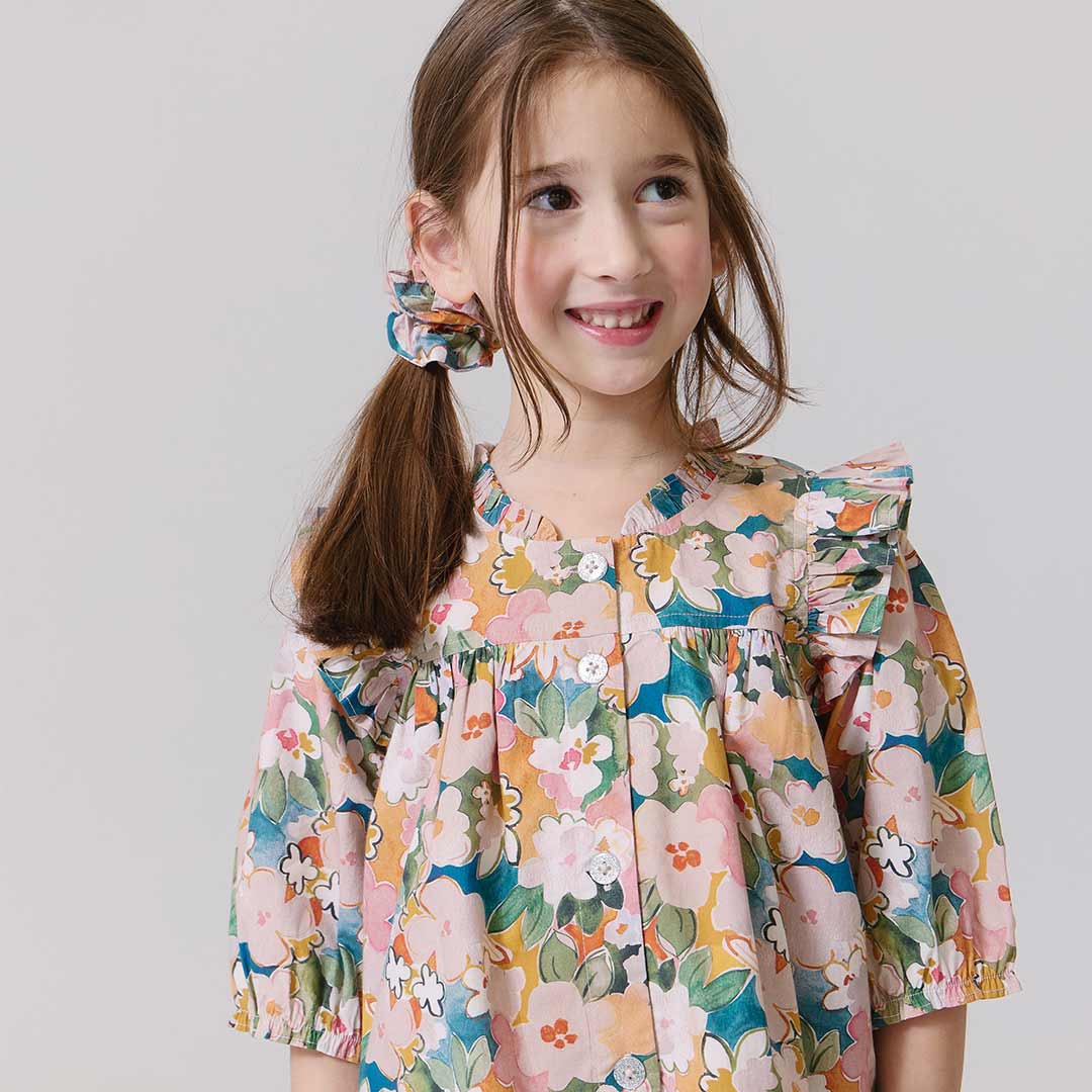 Girls Kalani Button Up Top - Watercolor Floral