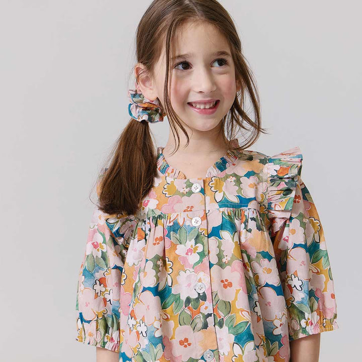 Girls Kalani Button Up Top - Watercolor Floral