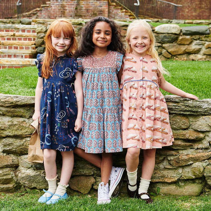 Girls Fiona Ruffle Dress - Blue Paisley