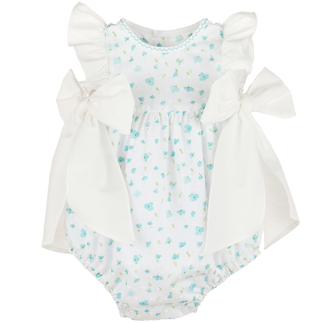 Aqua Azure Blooms Bubble w/ Bows