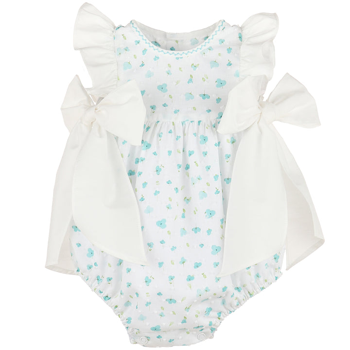 Aqua Azure Blooms Bubble w/ Bows