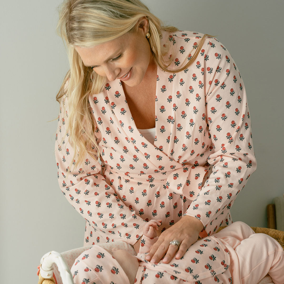 Womens Organic Robe - Pink Tiny Flower