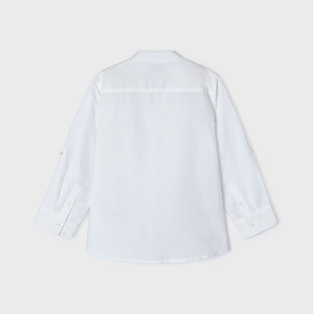White Long Sleeve Mao Collar Shirt