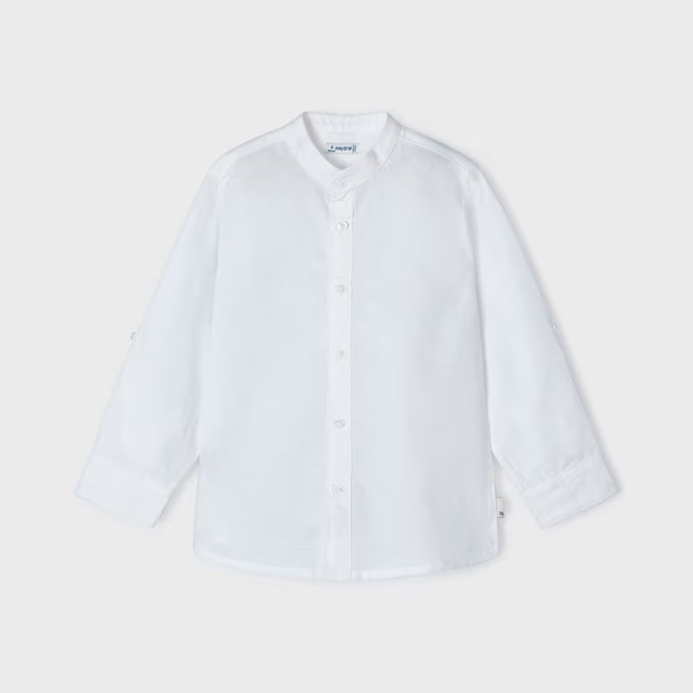 White Long Sleeve Mao Collar Shirt