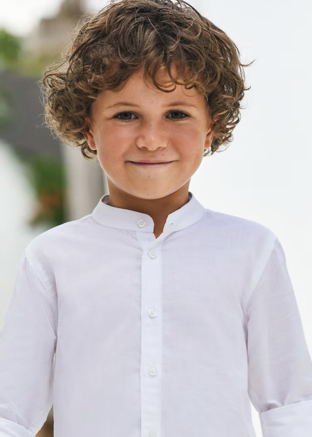 White Long Sleeve Mao Collar Shirt