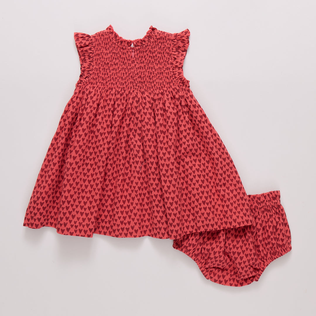 Baby Girls Stevie Dress - Red Mini Hearts