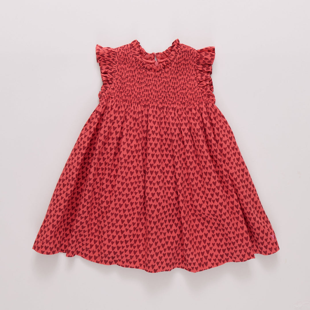 Girls Stevie Dress - Red Mini Hearts