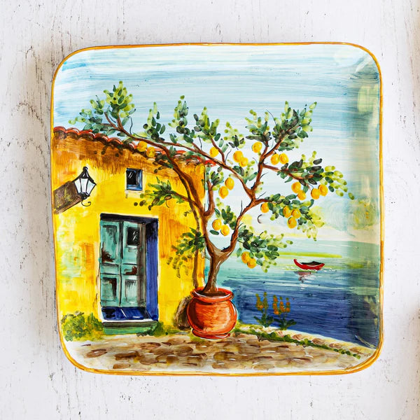 Landscape Wall Plates Large Square Platter with Lemon Tree