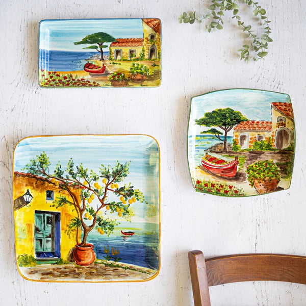 Landscape Wall Plates Square Platter with Boat
