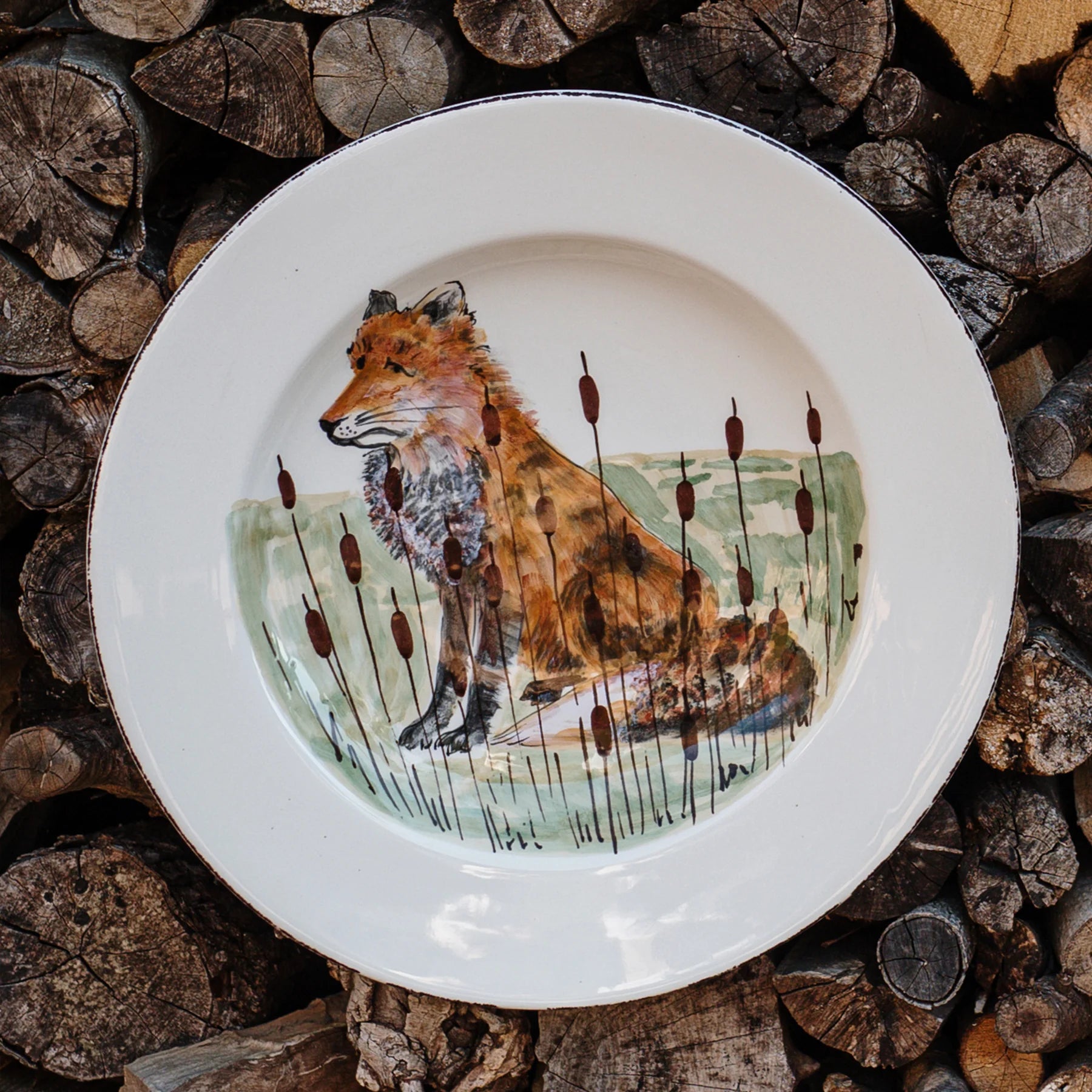 Wildlife Fox Rimmed Round Platter