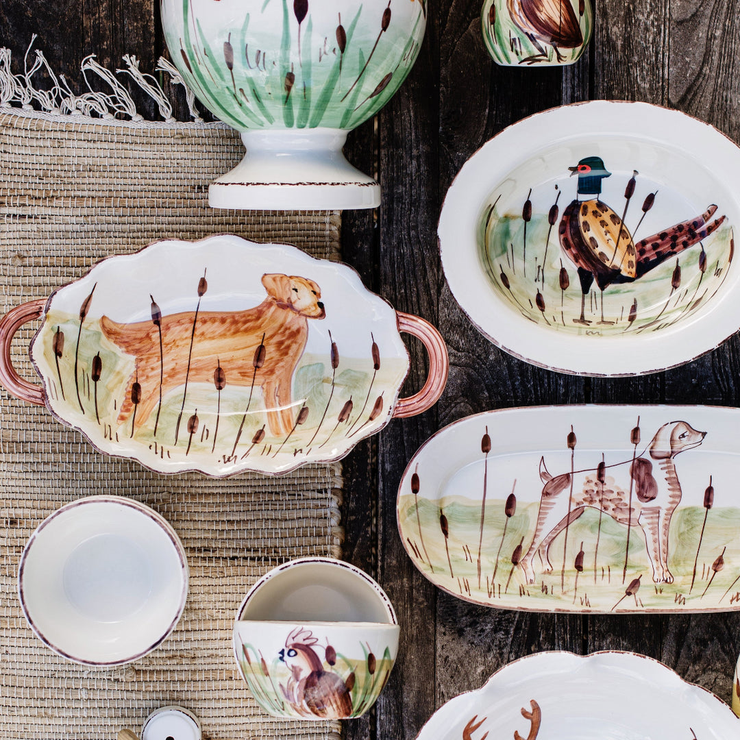 Wildlife Hunting Dog Handled Oval Bowl