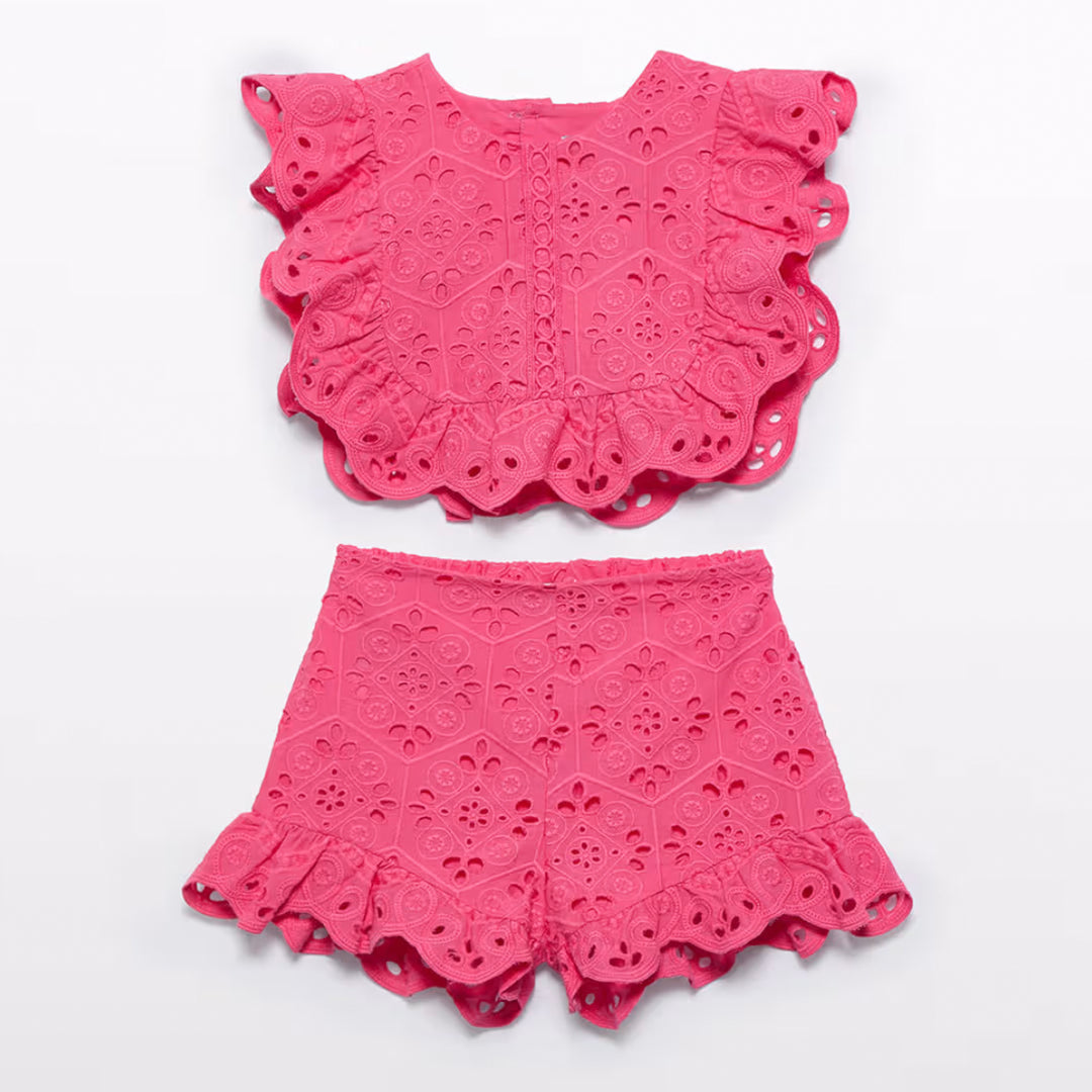 Baby Girl Fuchsia Eyelet Short Set