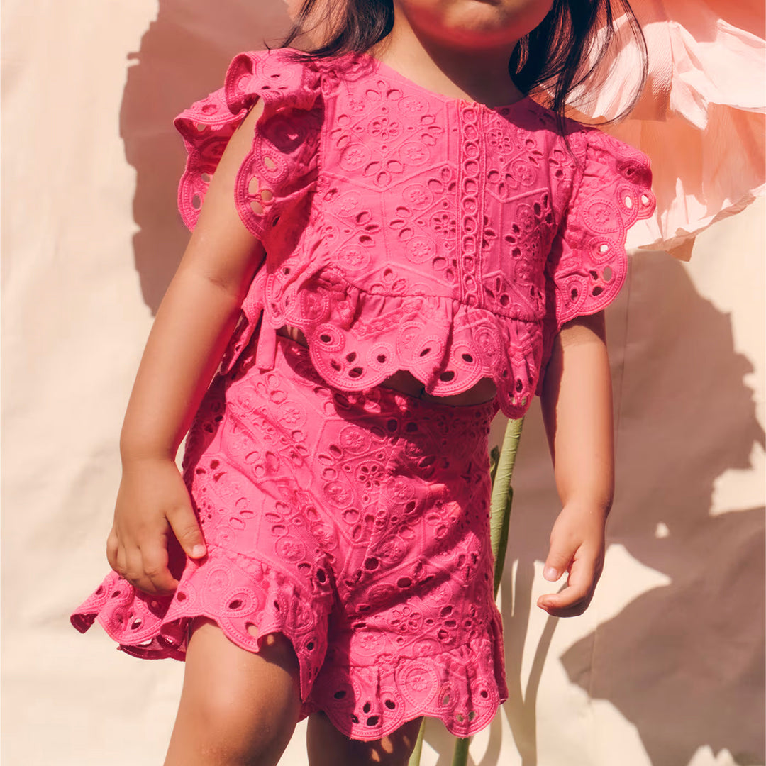 Baby Girl Fuchsia Eyelet Short Set