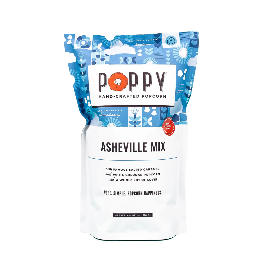 Poppy Asheville Mix Hand-Crafted Popcorn with salted caramel and white cheddar