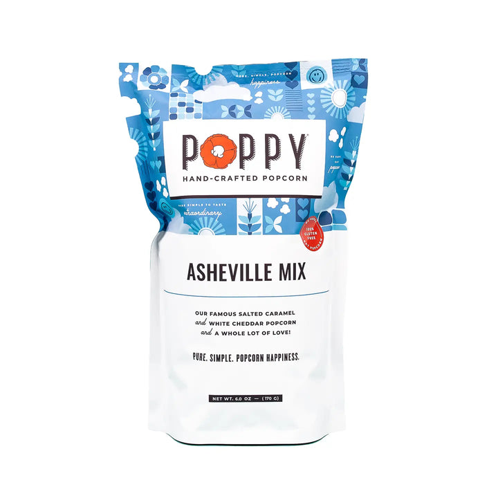 Poppy Asheville Mix Hand-Crafted Popcorn with salted caramel and white cheddar