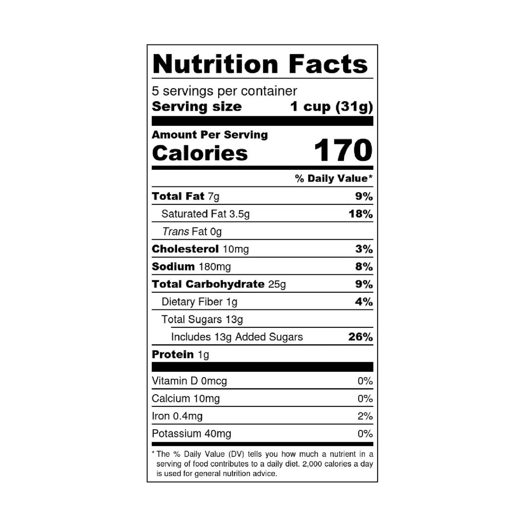 Nutrition facts for Poppy Asheville Mix Hand-Crafted Popcorn