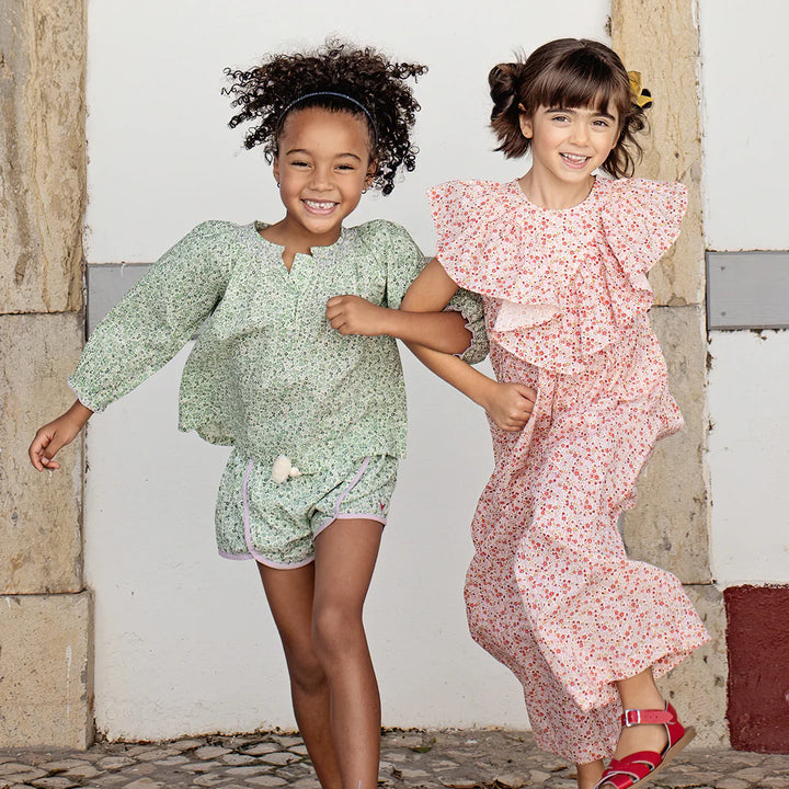 Girls Ava Top - Green Mini Ditsy