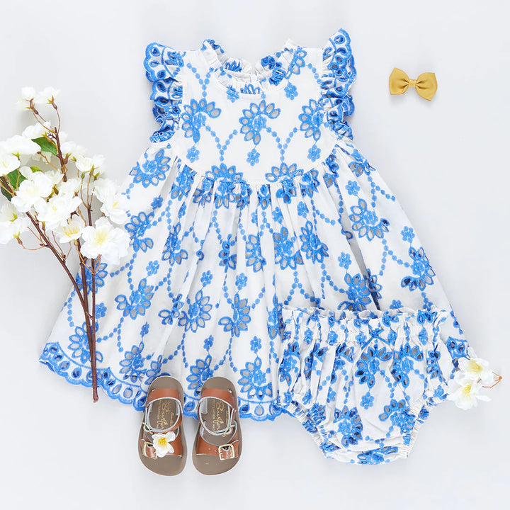Baby Girls Cynthia Dress Set - Blue Eyelet
